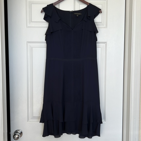 Banana Republic Navy Flutter Sleeve Pleated Front Dress - Picture 2 of 4